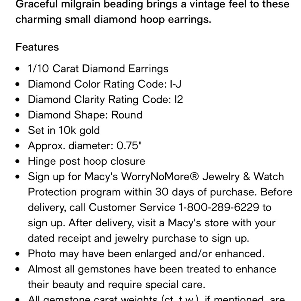New Macy’s Pure Yellow Gold 10K Genuine Diamonds Small Oval Hoops Earrings - Picture 12 of 17